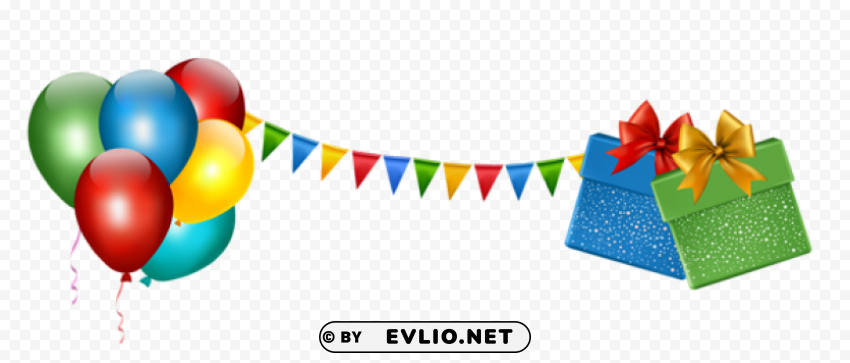 party decoration with gifts and balloons transparent Clean Background Isolated PNG Character