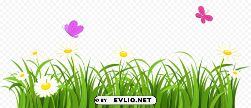 grass and butterflies Isolated Design Element in Transparent PNG
