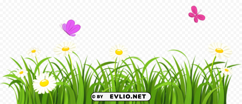 Grass And Butterflies Isolated Design Element In Transparent PNG