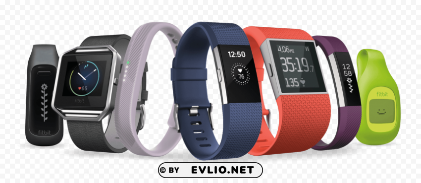 line up of fitbit connected objects PNG Image with Clear Background Isolated