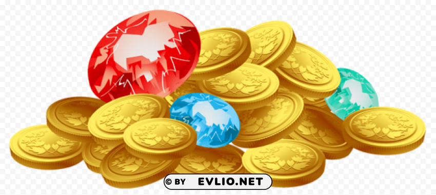 gold coins and diamonds treasure PNG images for editing