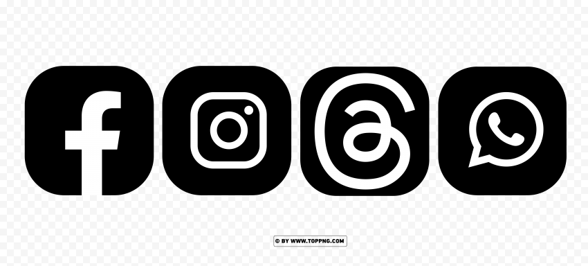 HD Black Outline Square Logos Icons for Facebook Instagram Threads and WhatsApp Clean Background Isolated PNG Design