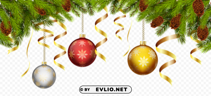 christmas balls with pine branch decoration Transparent PNG Isolated Graphic Element