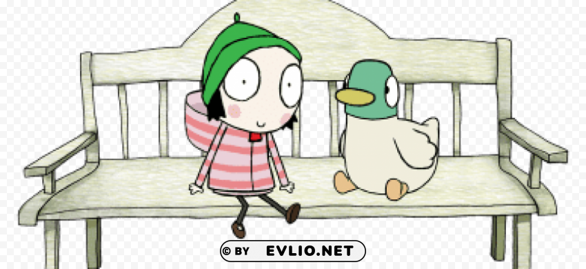 sarah & duck sitting on a bench ClearCut Background PNG Isolated Element