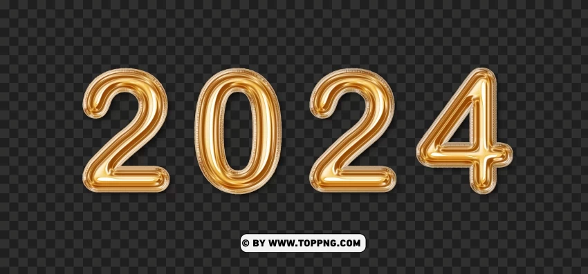 Brilliant 2024 Balloons in Yellow Gold HD Isolated Subject with Clear PNG Background