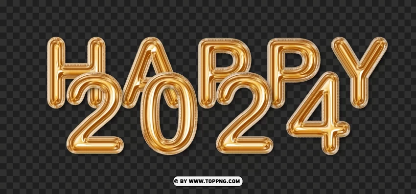Glittering Yellow Gold Balloons Happy 2024 HD Isolated Subject with Transparent PNG - Image ID 0406697f