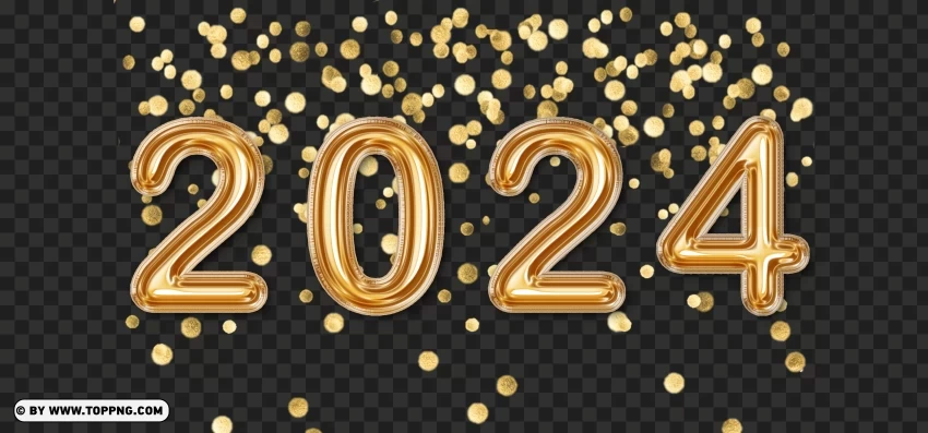 Sparkling Yellow Gold Balloons for 2024 HD Isolated Subject with Clear Transparent PNG - Image ID 209080d4