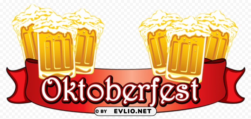 Oktoberfest Red Banner With Beers Transparent PNG Image