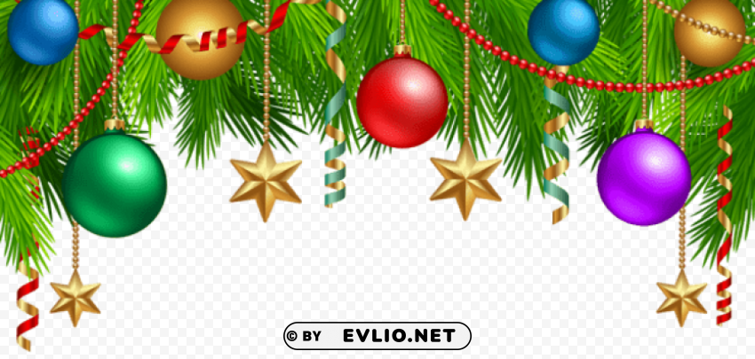 christmas deco branches with ornaments Transparent PNG Isolation of Item