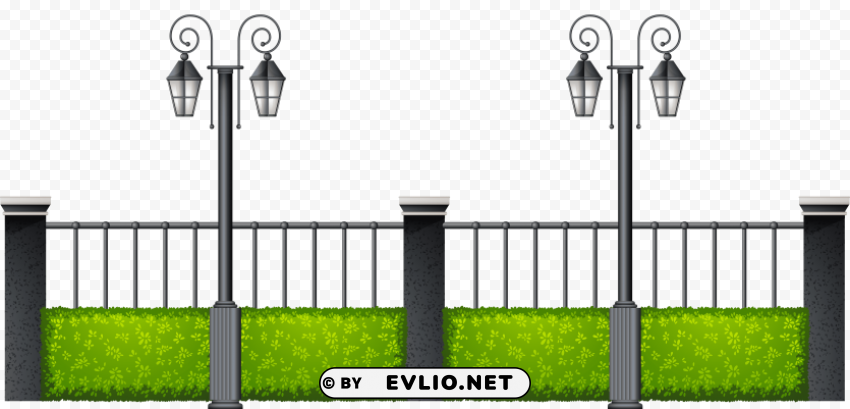 metal fence with streetlights Isolated Design Element on Transparent PNG