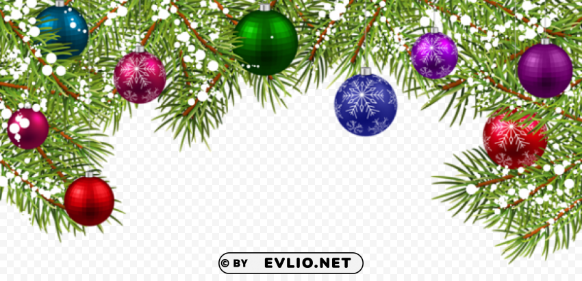 christmas pine branches with ornaments Transparent PNG Isolated Subject