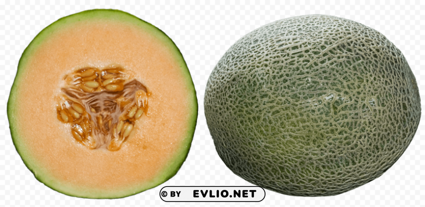Whole and Half Cantaloupe HighQuality Transparent PNG Isolated Art