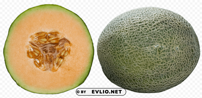 whole and half cantaloupe slices PNG transparency