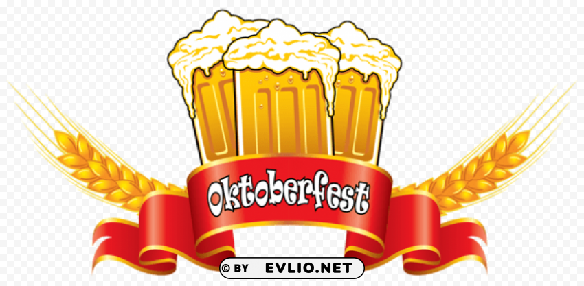 oktoberfest red banner with beer mugs and wheat Transparent PNG illustrations