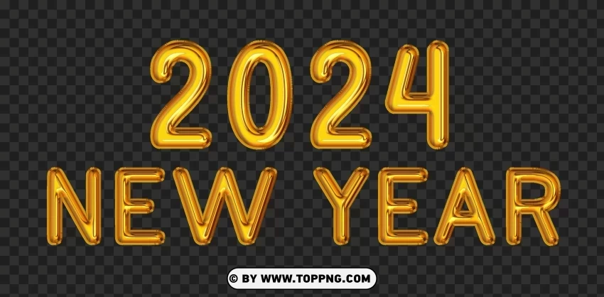 2024 New Year Golden Text Image PNG Graphic with Clear Background Isolation
