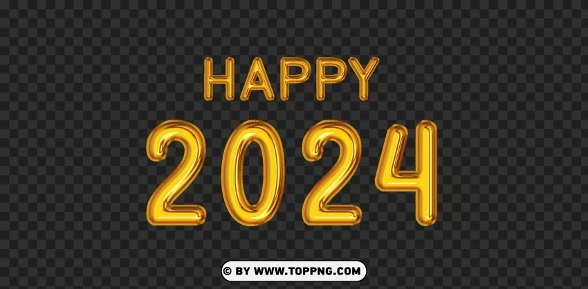 HD Yellow Gold Balloons Happy 2024 Image PNG Graphic Isolated with Transparency