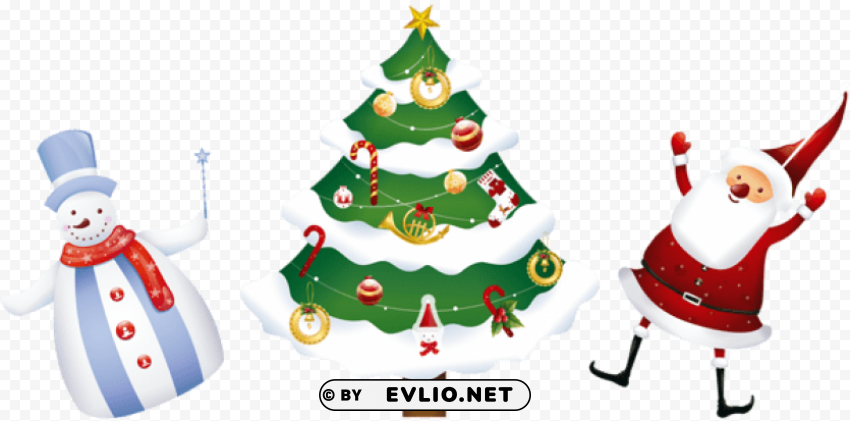  christmas santa tree and snowman PNG transparent elements complete package