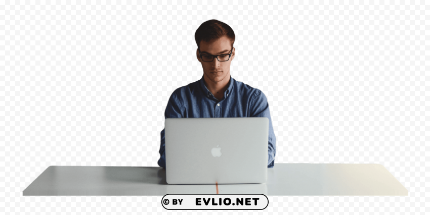 Transparent background PNG image of man working at the office on a laptop PNG images with no background essential - Image ID c529869f