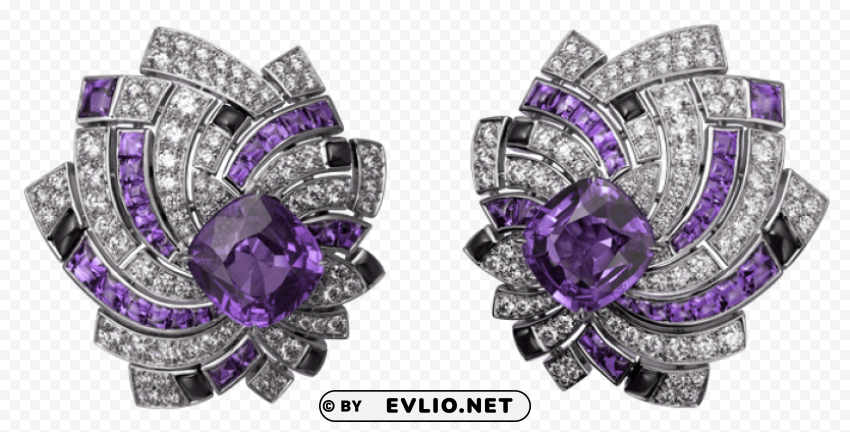 earrings with purple diamonds Transparent Background PNG Isolated Design