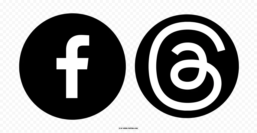 facebook and Threads circle logo black and white Transparent PNG Isolated Item with Detail