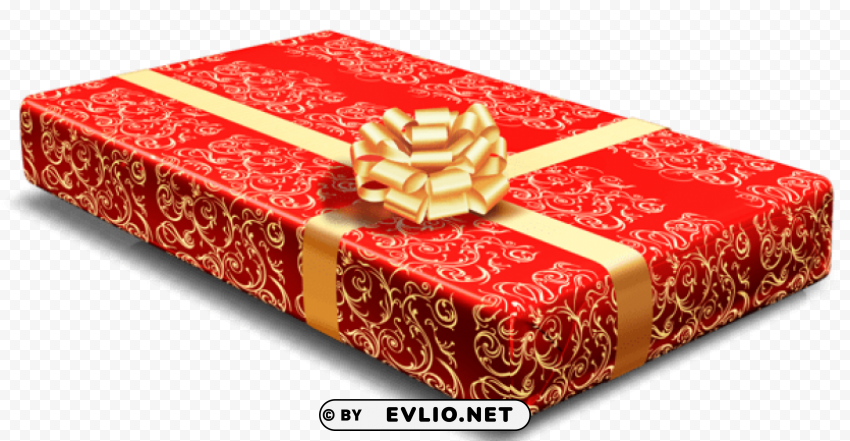 red gift box with gold bow Isolated Artwork with Clear Background in PNG