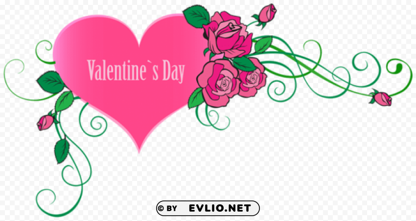 Happy Valentines Day Heart With Roses PNG Transparent Artwork