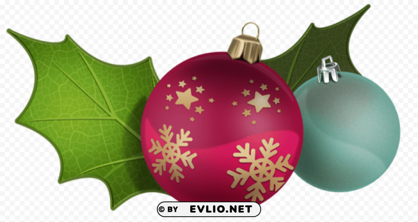christmas balls with mistletoe PNG graphics with clear alpha channel selection