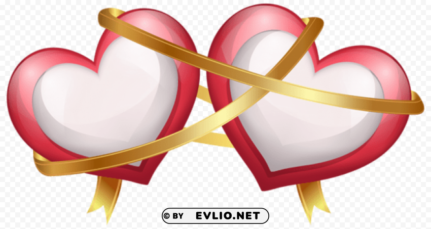 two hearts with ribbon Isolated Character in Clear Transparent PNG