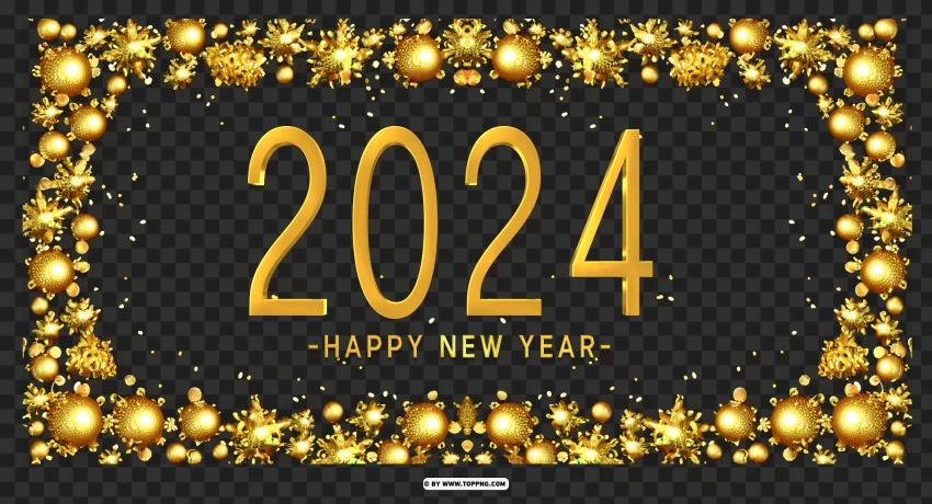 Happy New Year 2024 Gold With Frame Clipart Images PNG For Educational Projects