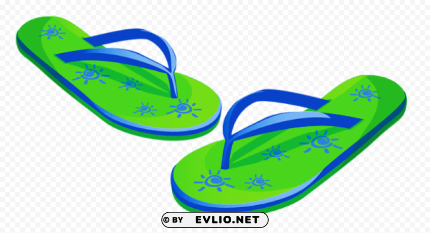 transparent green beach flip flops PNG with Isolated Object and Transparency