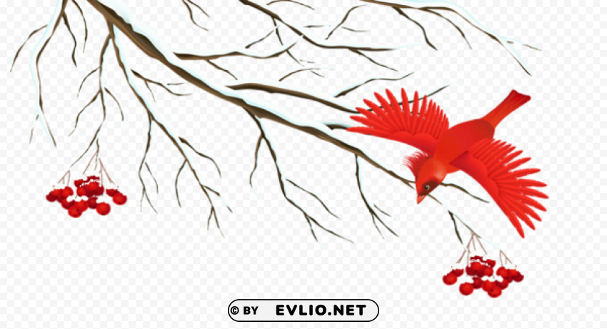 winter snowy branch with bird PNG images with alpha transparency selection