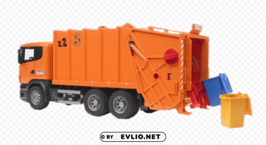 Transparent PNG image Of orange garbage truck and containers PNG transparent artwork - Image ID b96a0884