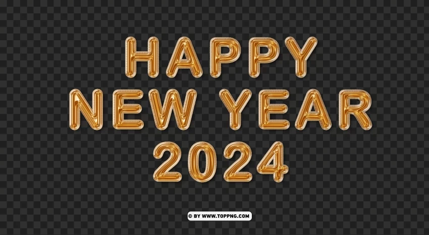Yellow Gold Balloons Happy New Year 2024 HD Isolated Subject on HighResolution Transparent PNG
