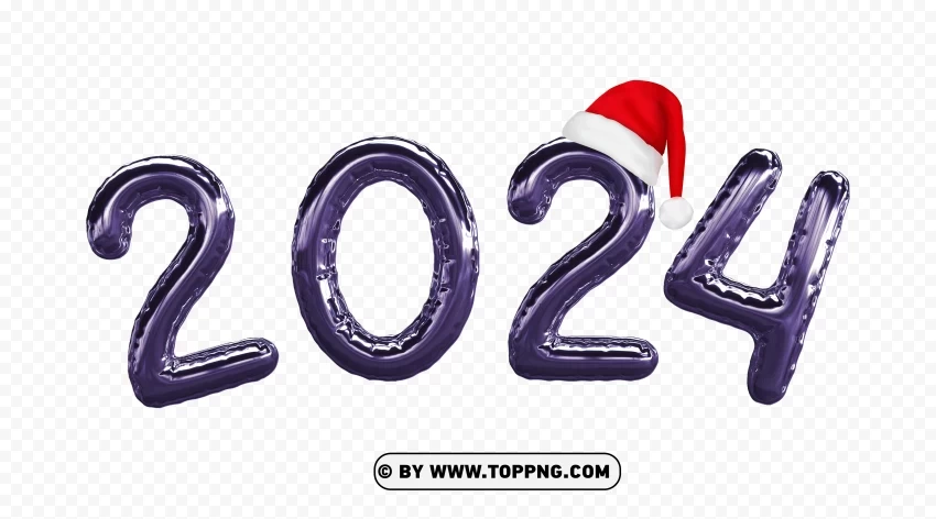 2024 Purple Balloons Style With Santa Hat Transparent HD PNG cutout