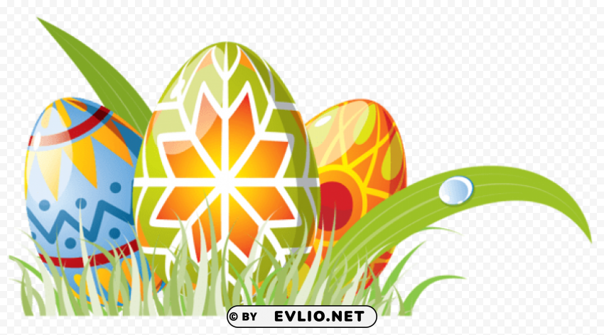 easter eggs with grass decoration Free PNG images with alpha channel