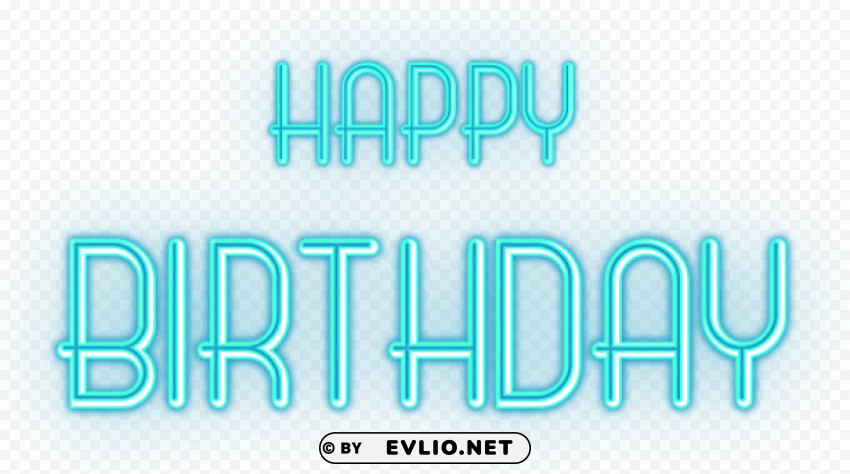 happy birthday glowing blue text PNG images with transparent canvas assortment