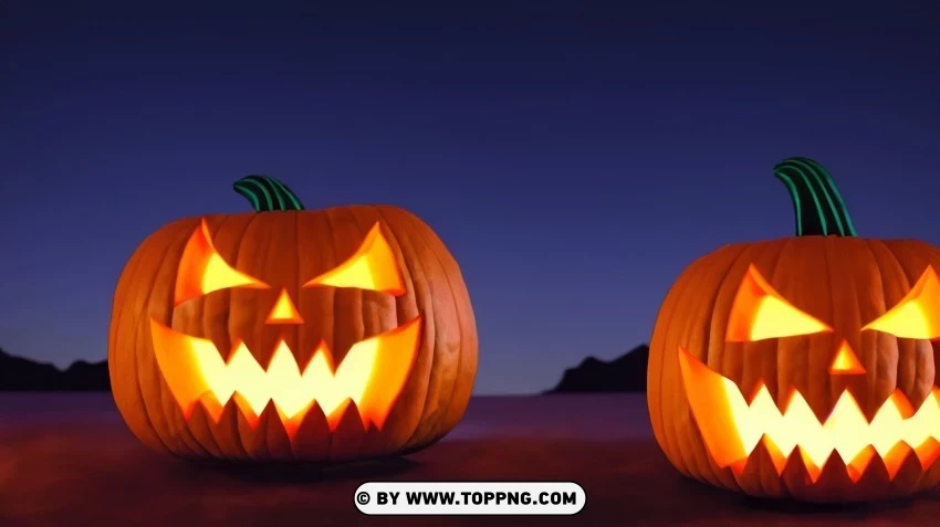 Double the Glow Nighttime Jack-o'-Lanterns Wallpapers Isolated Item with HighResolution Transparent PNG