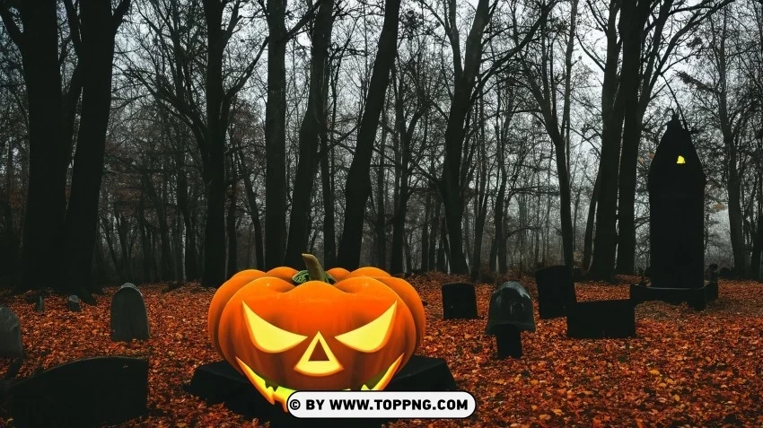 Haunted Woods Scary Cemetery Halloween Scene Isolated Subject on HighQuality Transparent PNG