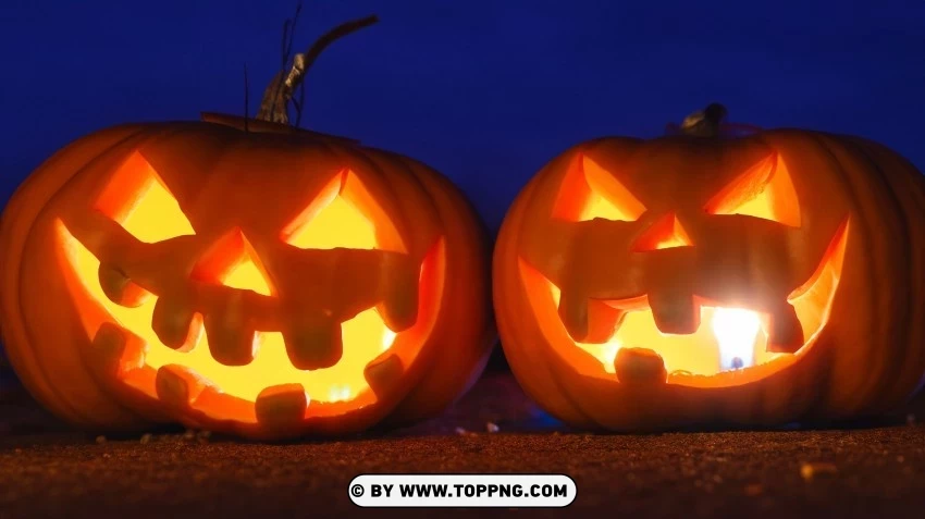 Two Glowing Jack-o'-Lanterns at Night Wallpaper Bliss PNG files with no background bundle