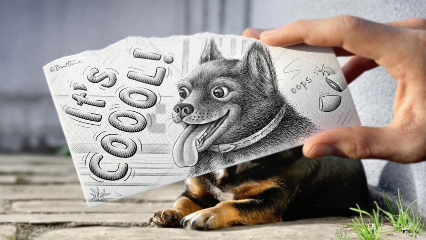 Addition Dog Drawing Hand Improvisation Wallpaper Clean Background Isolated PNG Object