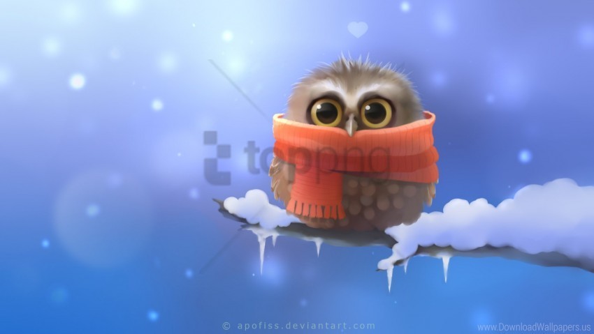 apofiss art bird branch heart owl owlet scarf snow wallpaper Transparent PNG graphics variety