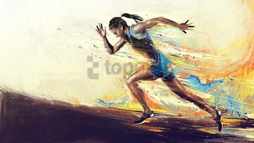 athlete girl paint running smeared wallpaper PNG Image with Clear Isolation