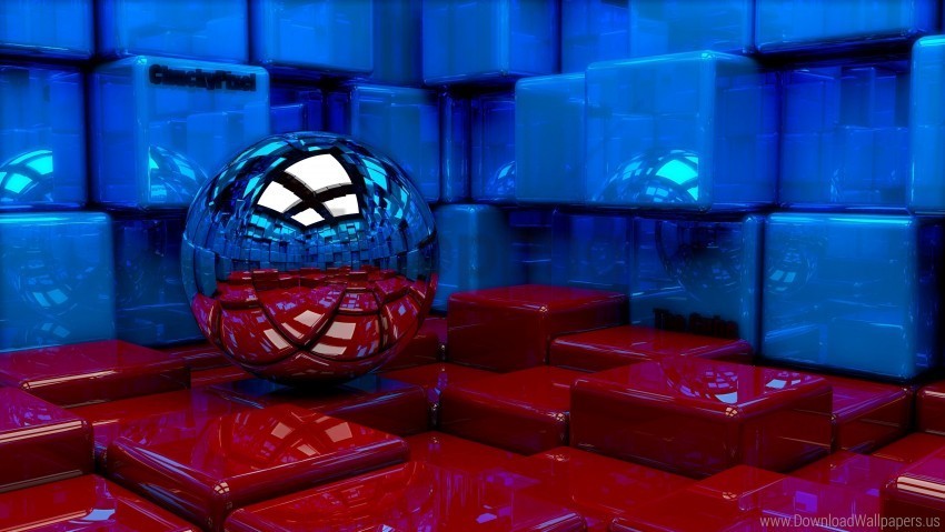 ball blue cubes metal red reflection wallpaper ClearCut Background PNG Isolated Item