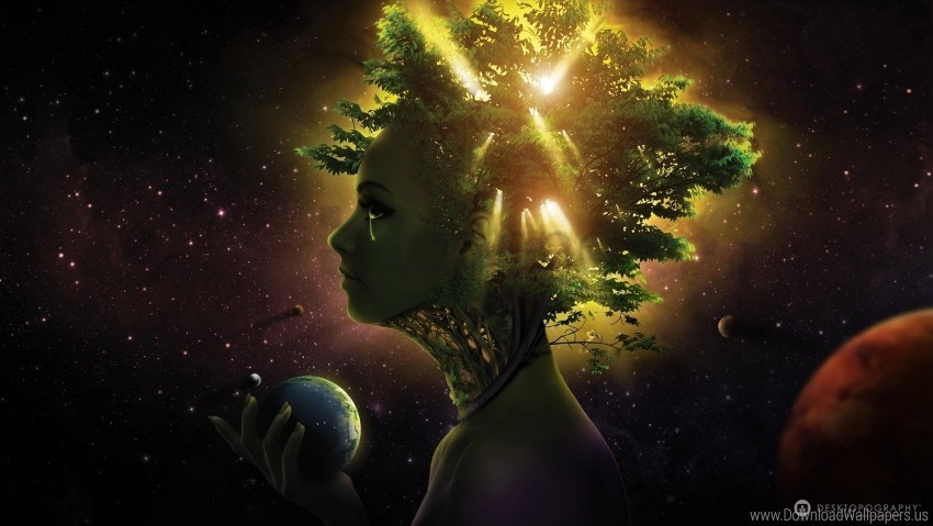 ball face girl space tree wallpaper Free transparent background PNG