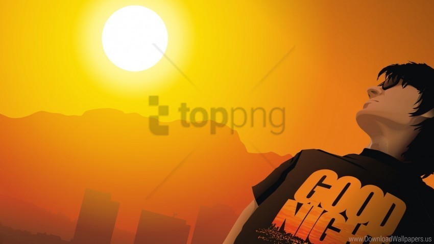 buildings city man shirt sky sunset wallpaper Transparent Background PNG Isolated Art