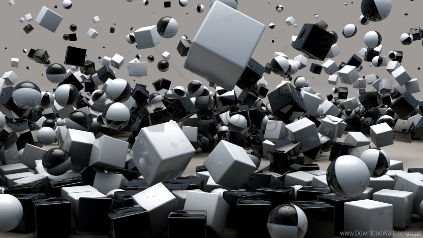 cubes explosion flying spheres wallpaper PNG Graphic with Clear Isolation
