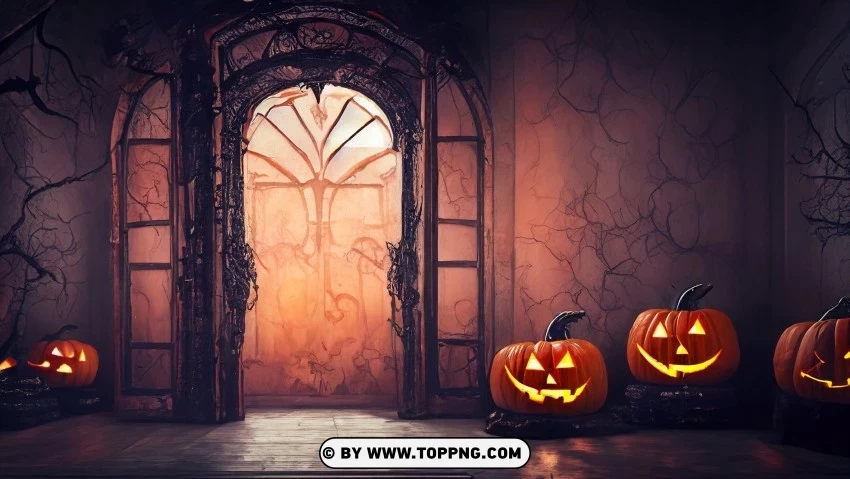Ghostly Halloween Entrance High-Resolution 4K Wallpaper PNG with transparent bg - Image ID ffef1f4e