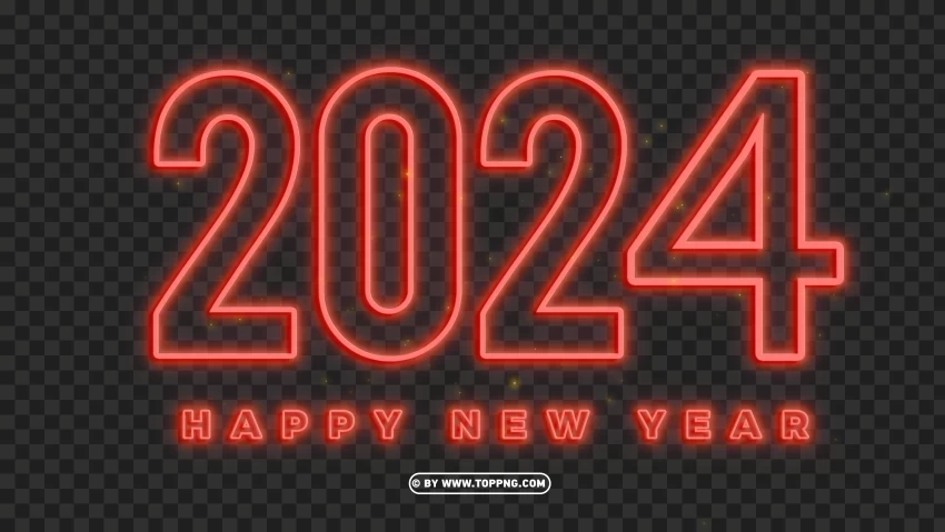 Glowing Red 2024 Neon Sign Image in HD Quality Isolated Element on HighQuality Transparent PNG