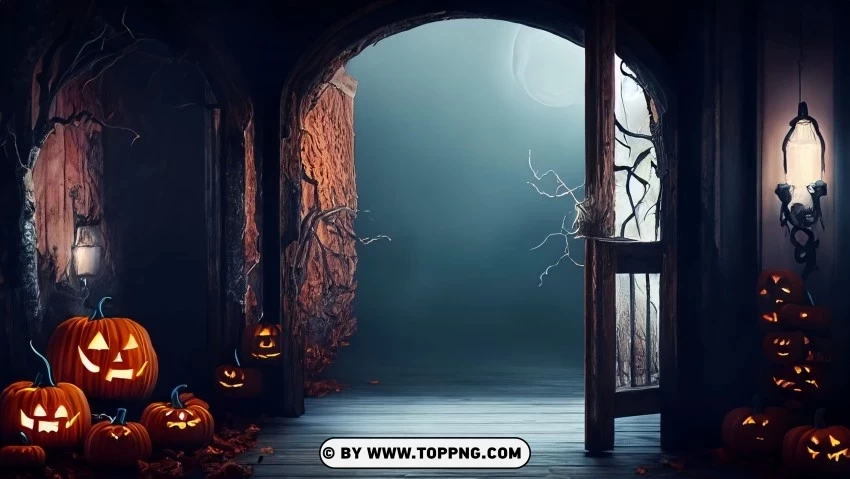 Halloween Haunting Portal 4K Wallpaper PNG with transparent overlay