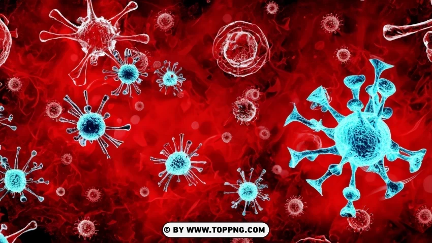 Microscopic World Alert Background with Virus Bacteria and Cells Transparent PNG Isolated Item with Detail